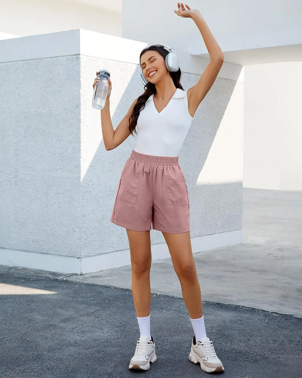 GRAPENT Wide Leg Shorts for Women Pull on Shorts with Deep Pockets for Casual Gym Pants Walking Athletic
