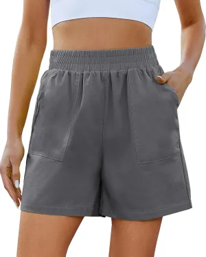 GRAPENT Wide Leg Shorts for Women Pull on Shorts with Deep Pockets for Casual Gym Pants Walking Athletic
