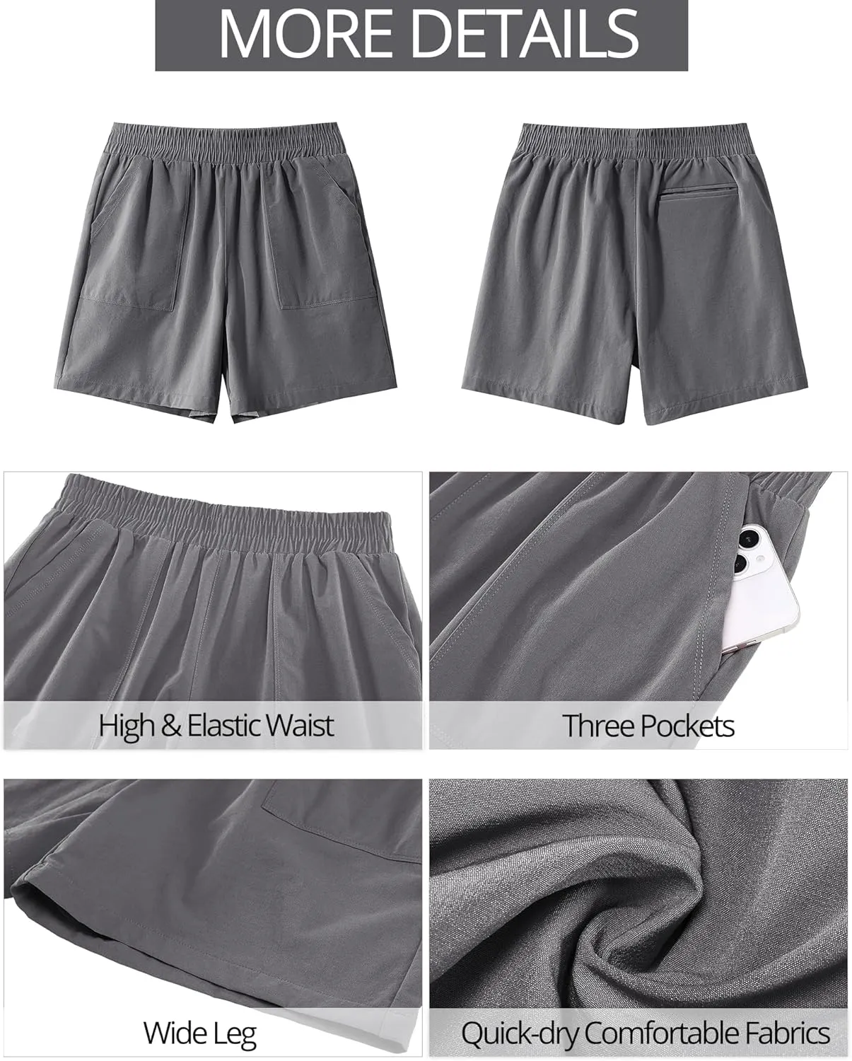 GRAPENT Wide Leg Shorts for Women Pull on Shorts with Deep Pockets for Casual Gym Pants Walking Athletic