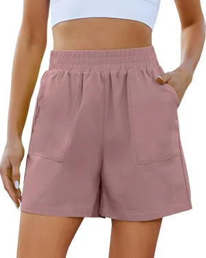GRAPENT Wide Leg Shorts for Women Pull on Shorts with Deep Pockets for Casual Gym Pants Walking Athletic