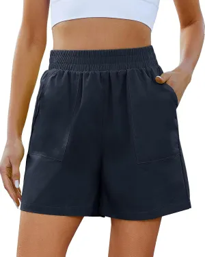 GRAPENT Wide Leg Shorts for Women Pull on Shorts with Deep Pockets for Casual Gym Pants Walking Athletic