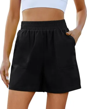 GRAPENT Wide Leg Shorts for Women Pull on Shorts with Deep Pockets for Casual Gym Pants Walking Athletic