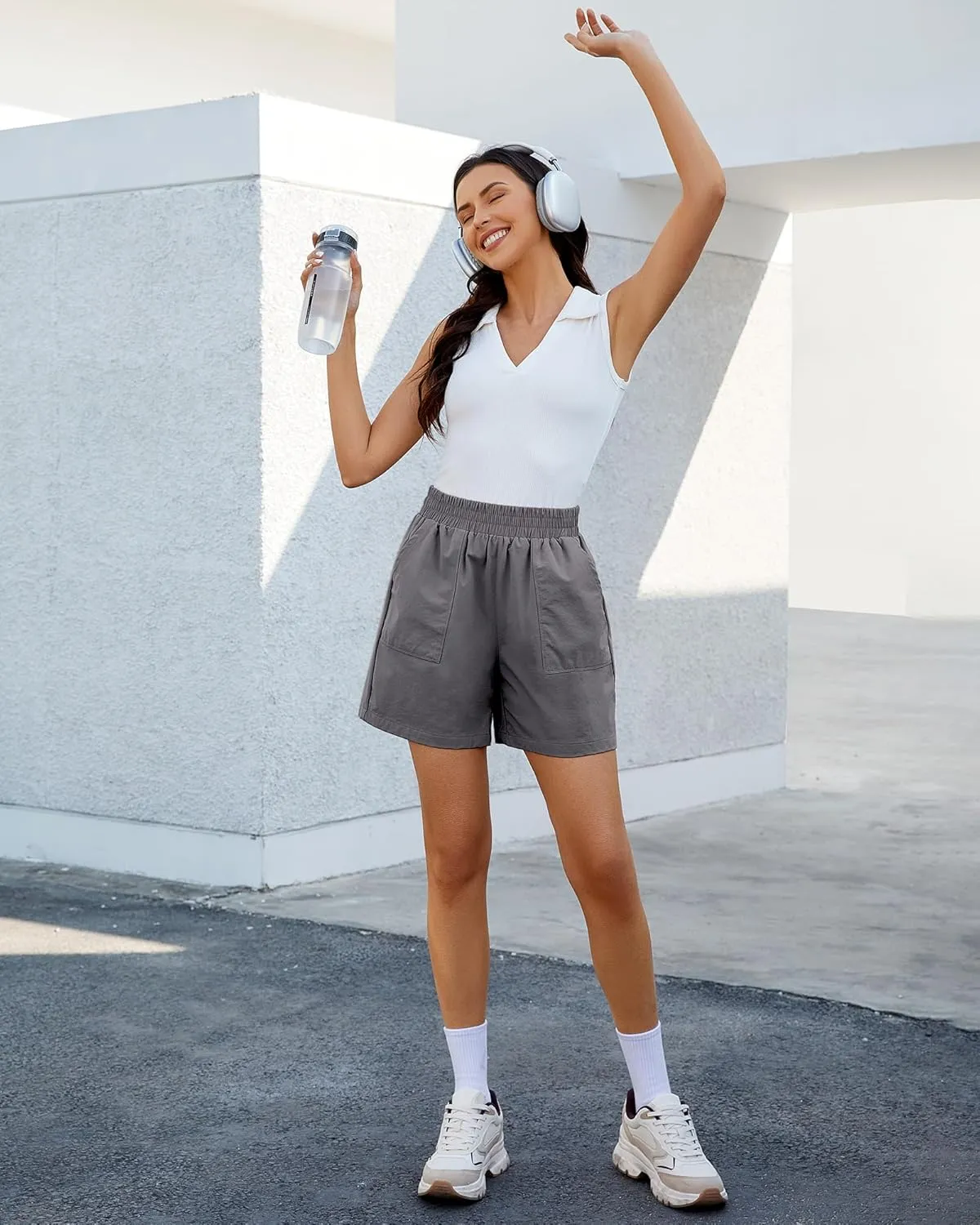 GRAPENT Wide Leg Shorts for Women Pull on Shorts with Deep Pockets for Casual Gym Pants Walking Athletic