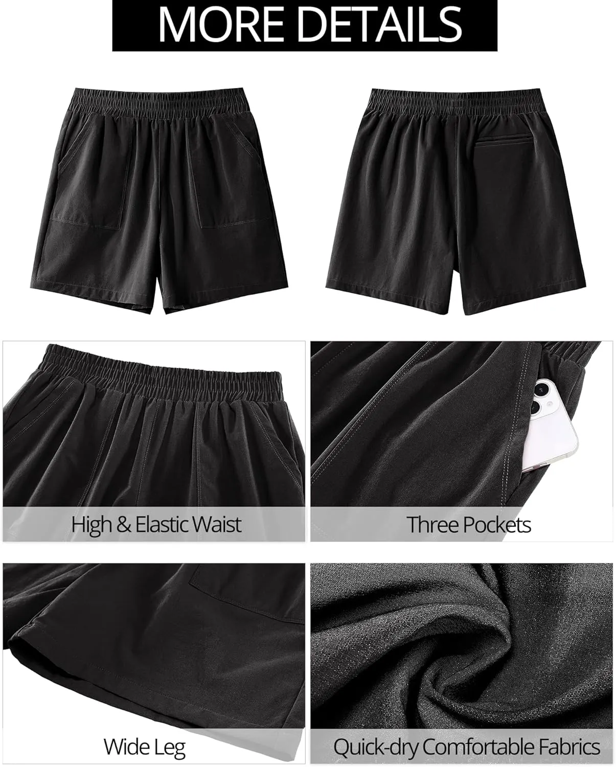 GRAPENT Wide Leg Shorts for Women Pull on Shorts with Deep Pockets for Casual Gym Pants Walking Athletic