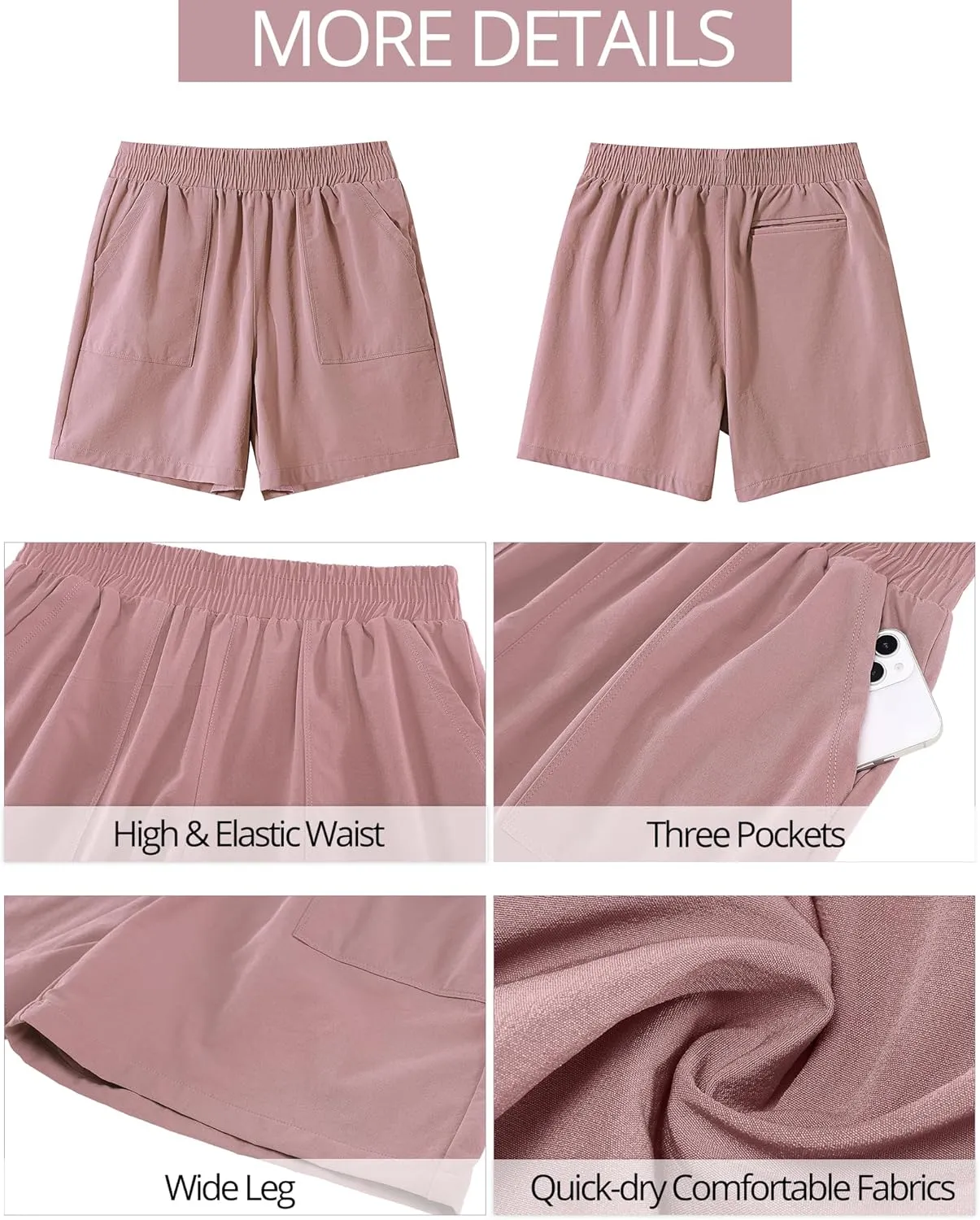 GRAPENT Wide Leg Shorts for Women Pull on Shorts with Deep Pockets for Casual Gym Pants Walking Athletic