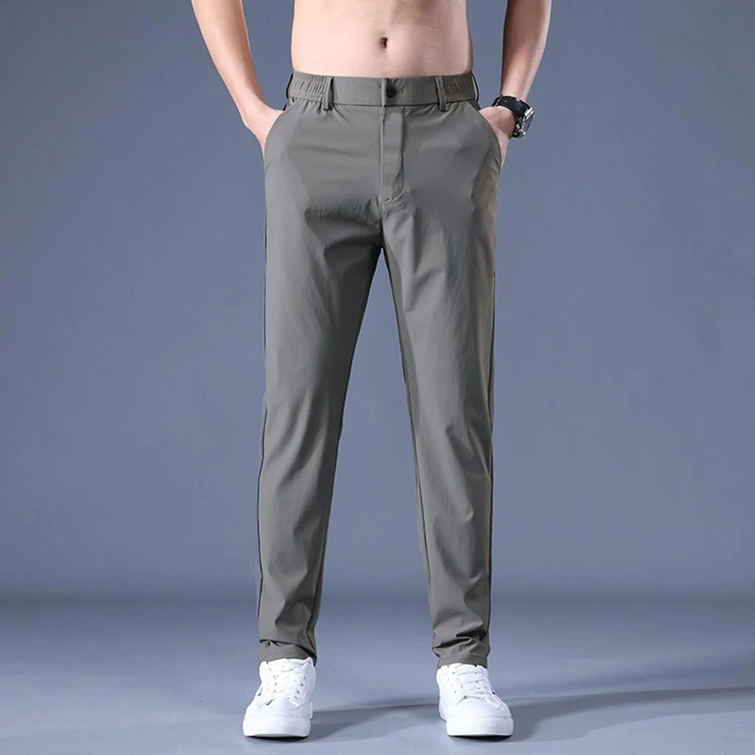 Gym Ice Silk Pants for Men Flat Front Ultra Stretch Straight Leg Sport Pants Athletic Quick Drying Running Trousers