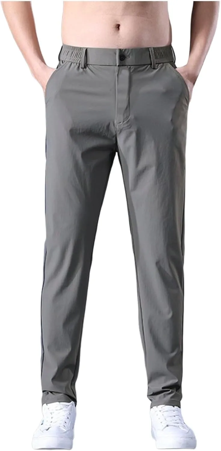 Gym Ice Silk Pants for Men Flat Front Ultra Stretch Straight Leg Sport Pants Athletic Quick Drying Running Trousers