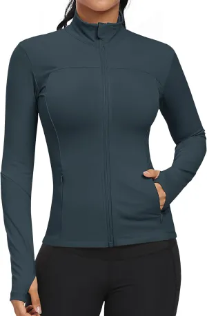 GYM RAINBOW Workout Jackets for Women, Full Zip Slim Fit Lightweight Athletic Running Sports Track Jacket with Pockets