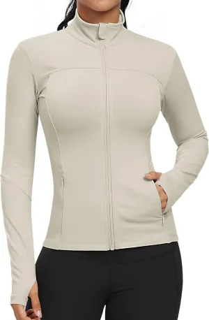 GYM RAINBOW Workout Jackets for Women, Full Zip Slim Fit Lightweight Athletic Running Sports Track Jacket with Pockets