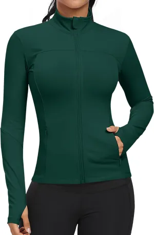 GYM RAINBOW Workout Jackets for Women, Full Zip Slim Fit Lightweight Athletic Running Sports Track Jacket with Pockets