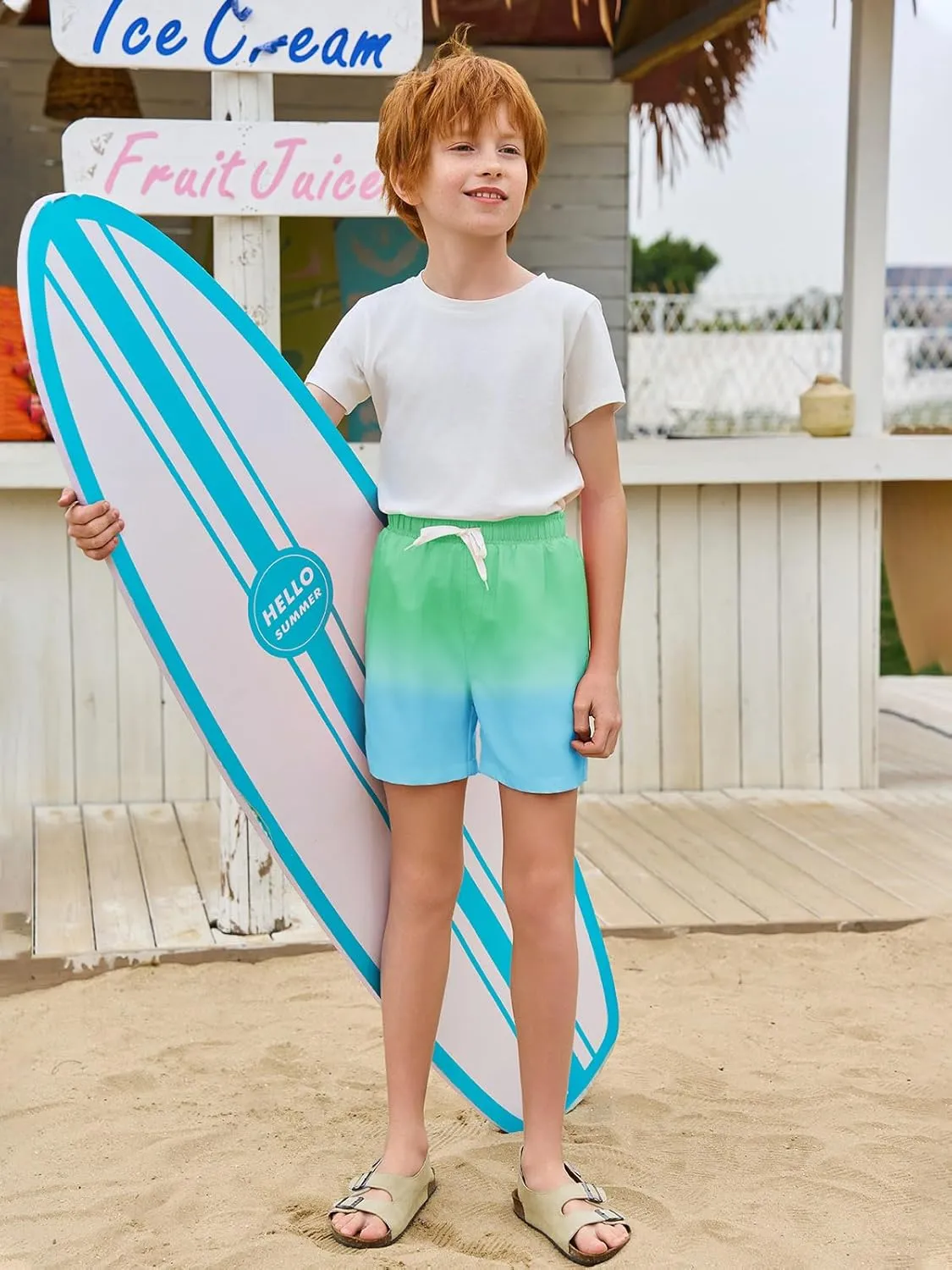 Haloumoning Boys Swim Trunks with Boxer Brief Liner Kids Gradient Quick Dry Swimming Shorts 5-14 Years