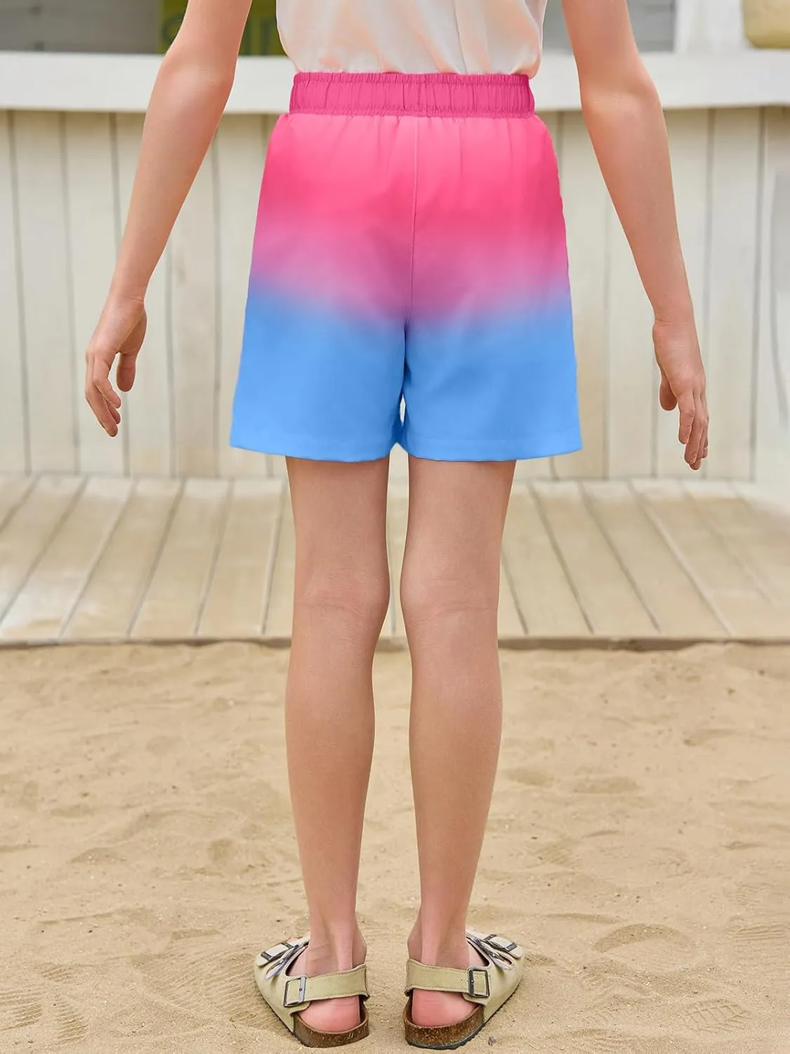 Haloumoning Boys Swim Trunks with Boxer Brief Liner Kids Gradient Quick Dry Swimming Shorts 5-14 Years