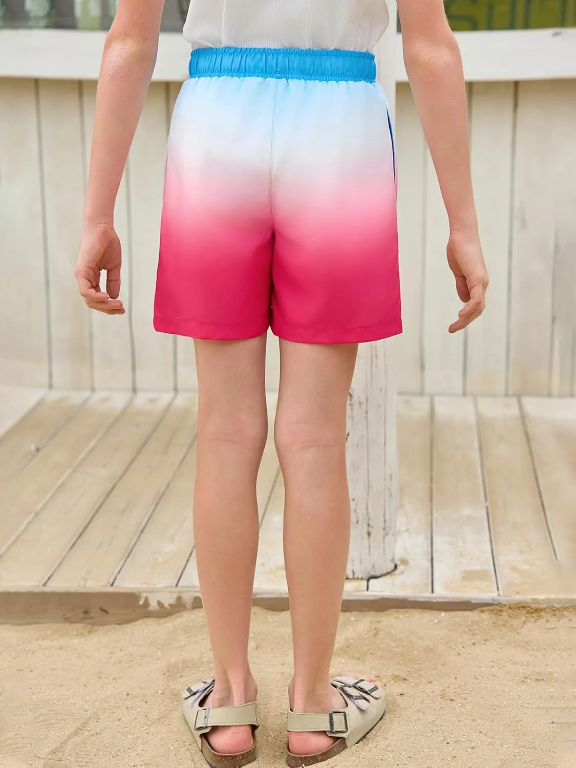 Haloumoning Boys Swim Trunks with Boxer Brief Liner Kids Gradient Quick Dry Swimming Shorts 5-14 Years