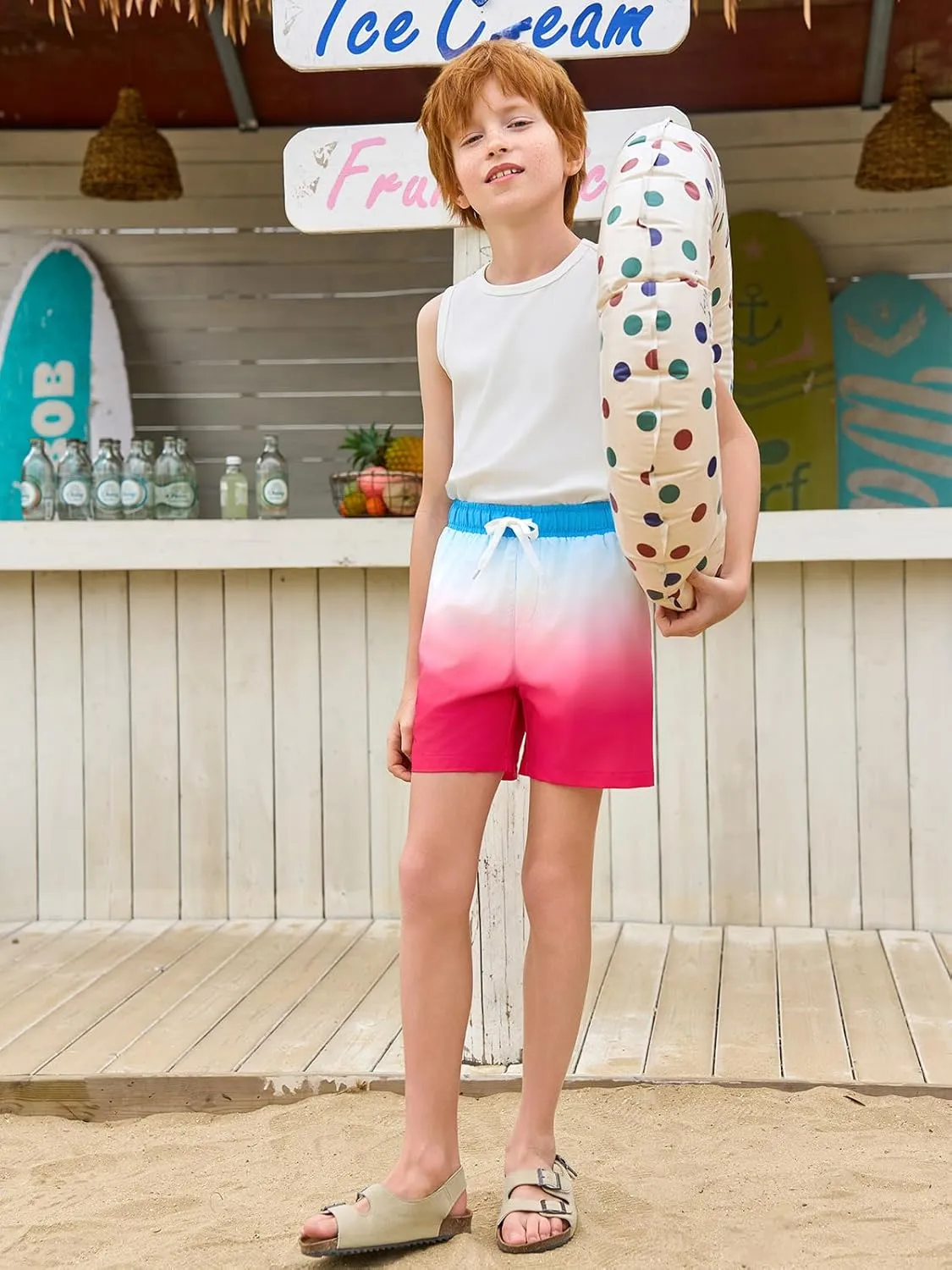 Haloumoning Boys Swim Trunks with Boxer Brief Liner Kids Gradient Quick Dry Swimming Shorts 5-14 Years
