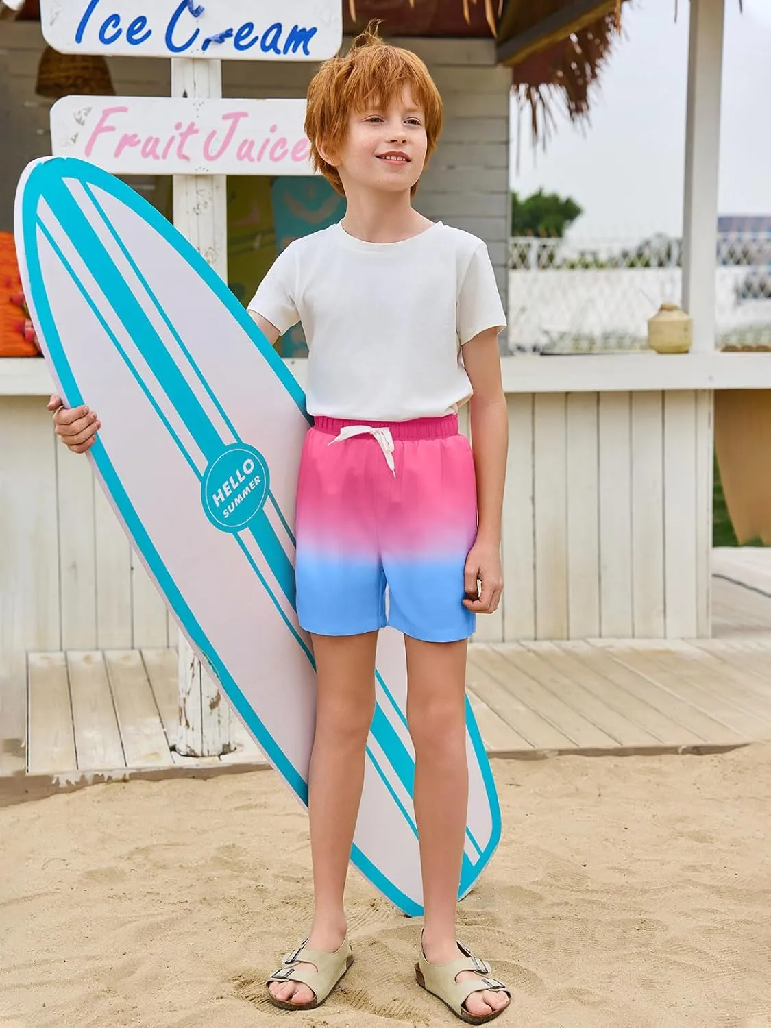 Haloumoning Boys Swim Trunks with Boxer Brief Liner Kids Gradient Quick Dry Swimming Shorts 5-14 Years