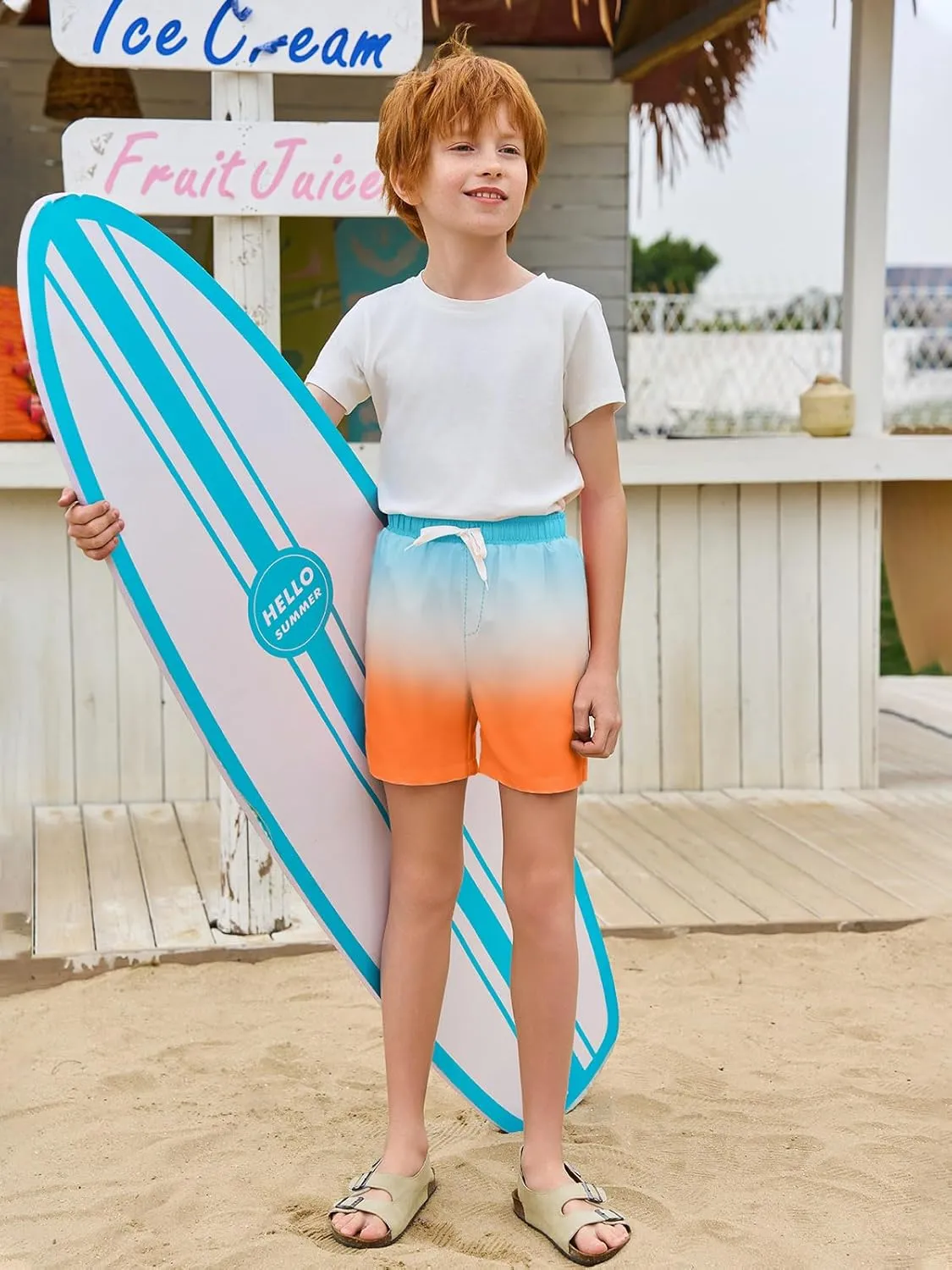 Haloumoning Boys Swim Trunks with Boxer Brief Liner Kids Gradient Quick Dry Swimming Shorts 5-14 Years