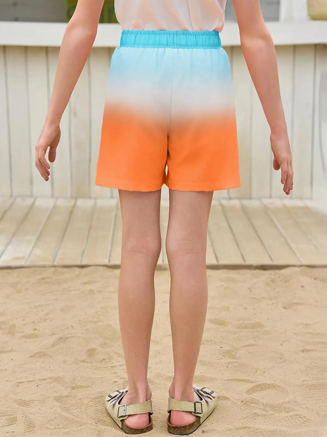 Haloumoning Boys Swim Trunks with Boxer Brief Liner Kids Gradient Quick Dry Swimming Shorts 5-14 Years