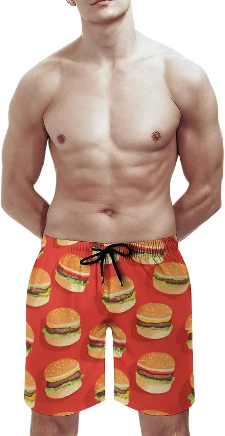 Hamburger Pattern Men's Athletic Running Shorts with Pockets Lightweight Beach Shorts Quick Dry