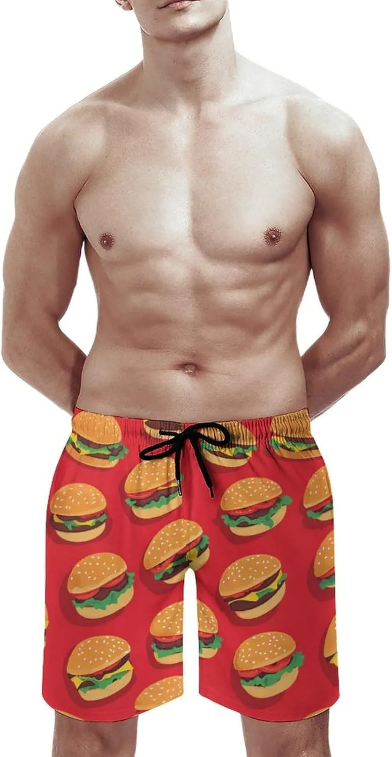 Hamburger Pattern Men's Athletic Running Shorts with Pockets Lightweight Beach Shorts Quick Dry