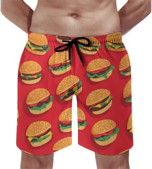 Hamburger Pattern Men's Athletic Running Shorts with Pockets Lightweight Beach Shorts Quick Dry