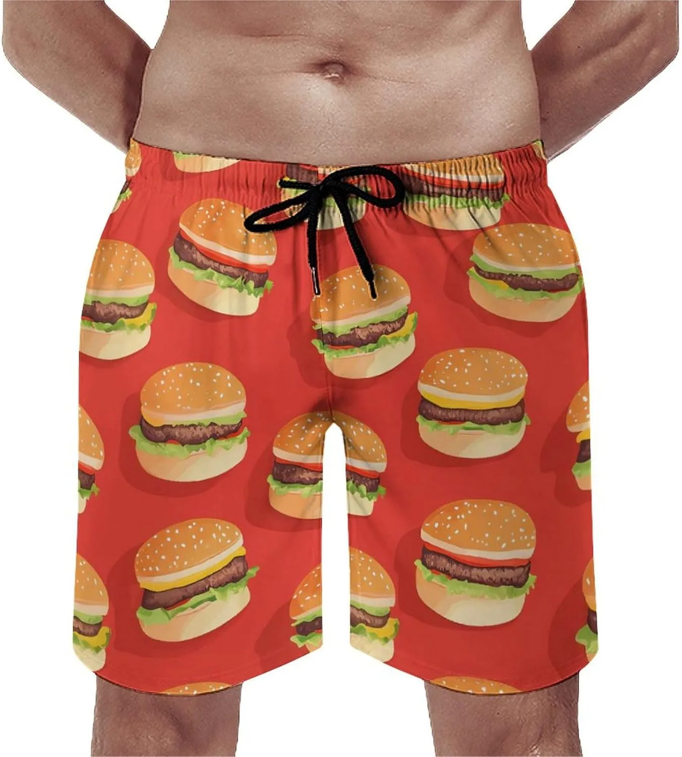 Hamburger Pattern Men's Athletic Running Shorts with Pockets Lightweight Beach Shorts Quick Dry