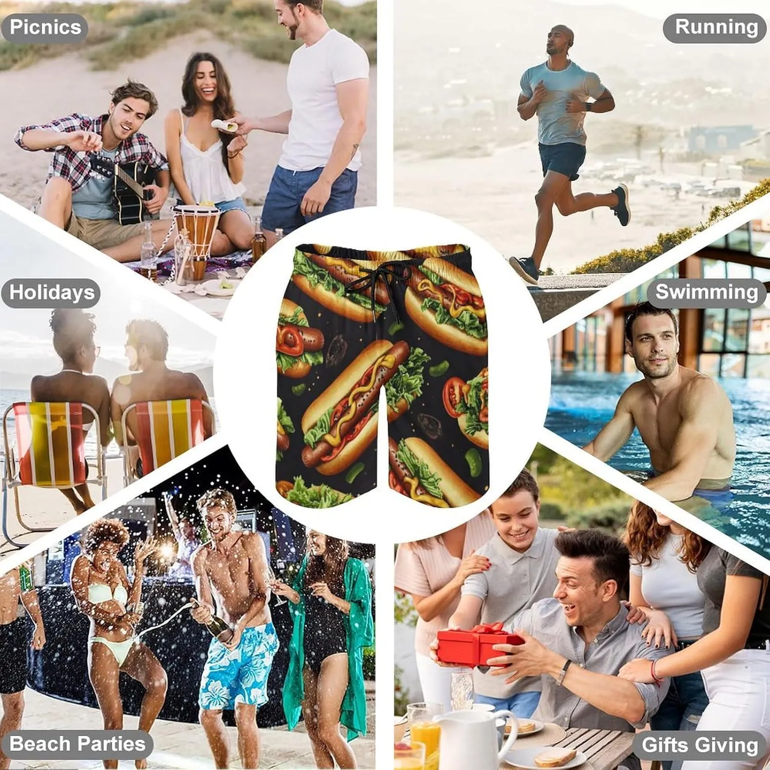 Hamburger Pattern Men's Athletic Running Shorts with Pockets Lightweight Beach Shorts Quick Dry