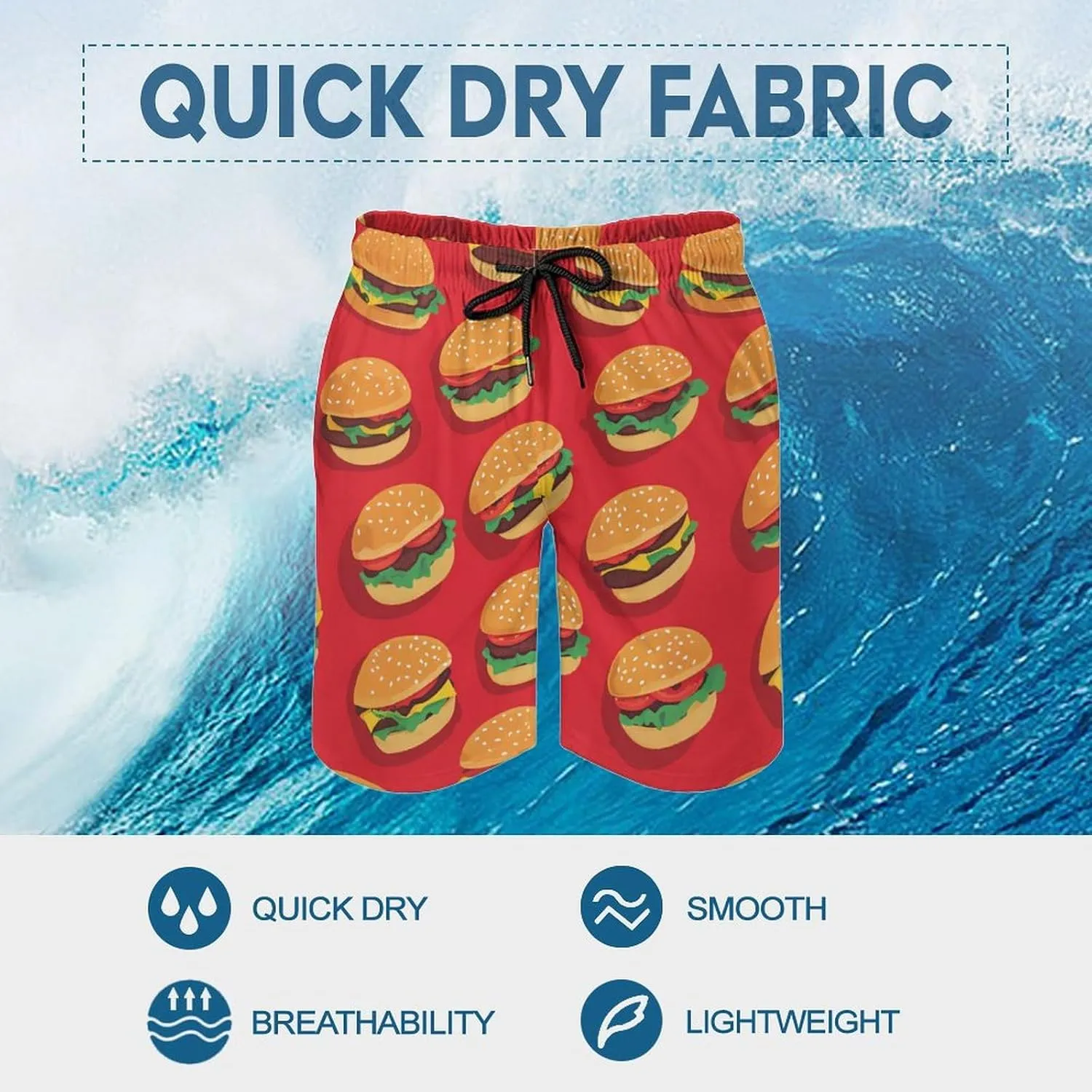 Hamburger Pattern Men's Athletic Running Shorts with Pockets Lightweight Beach Shorts Quick Dry