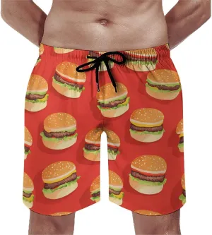 Hamburger Pattern Men's Athletic Running Shorts with Pockets Lightweight Beach Shorts Quick Dry
