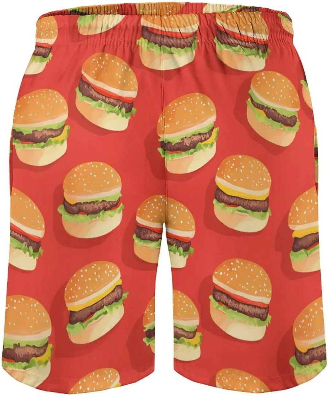 Hamburger Pattern Men's Athletic Running Shorts with Pockets Lightweight Beach Shorts Quick Dry