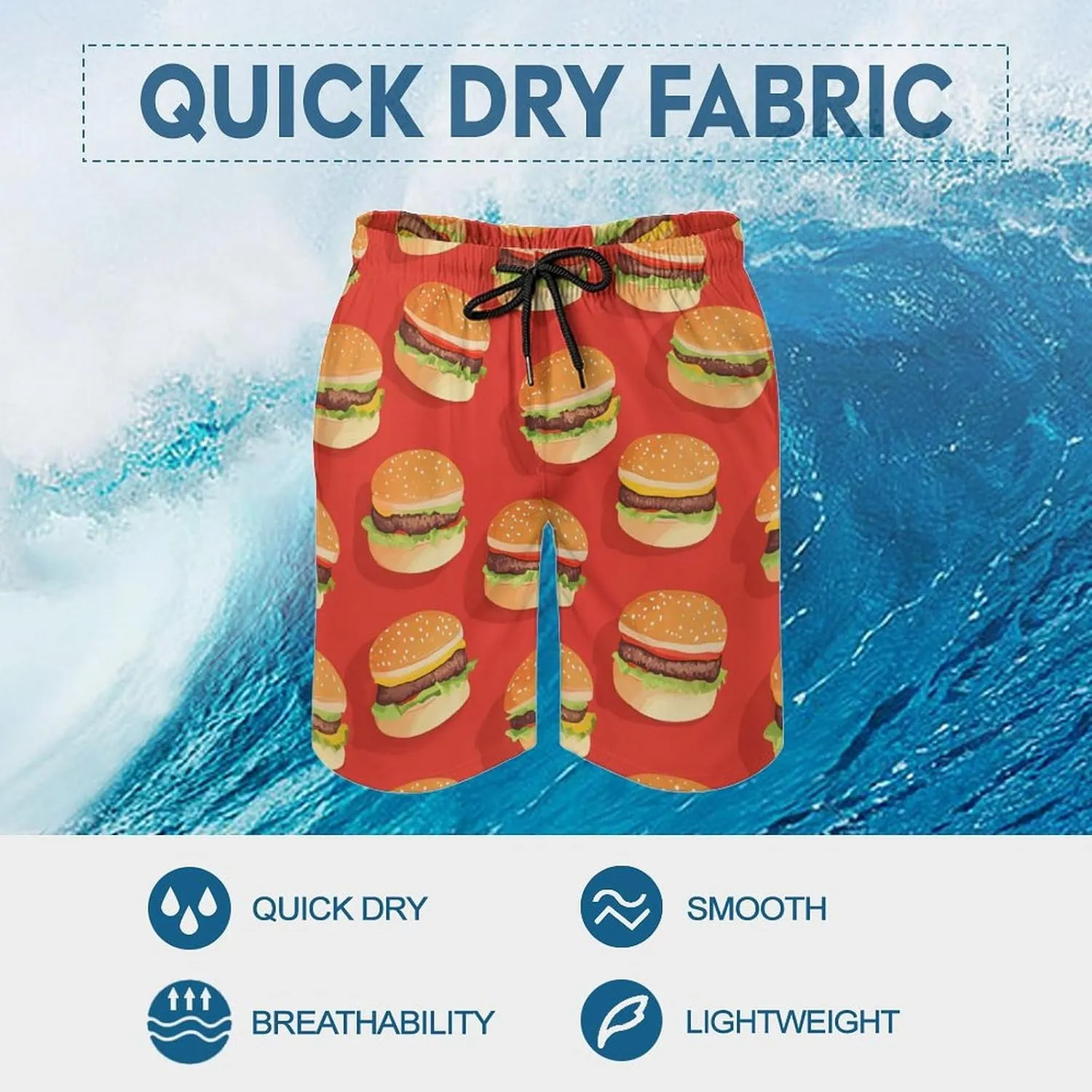 Hamburger Pattern Men's Athletic Running Shorts with Pockets Lightweight Beach Shorts Quick Dry