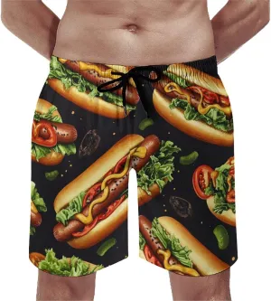 Hamburger Pattern Men's Athletic Running Shorts with Pockets Lightweight Beach Shorts Quick Dry