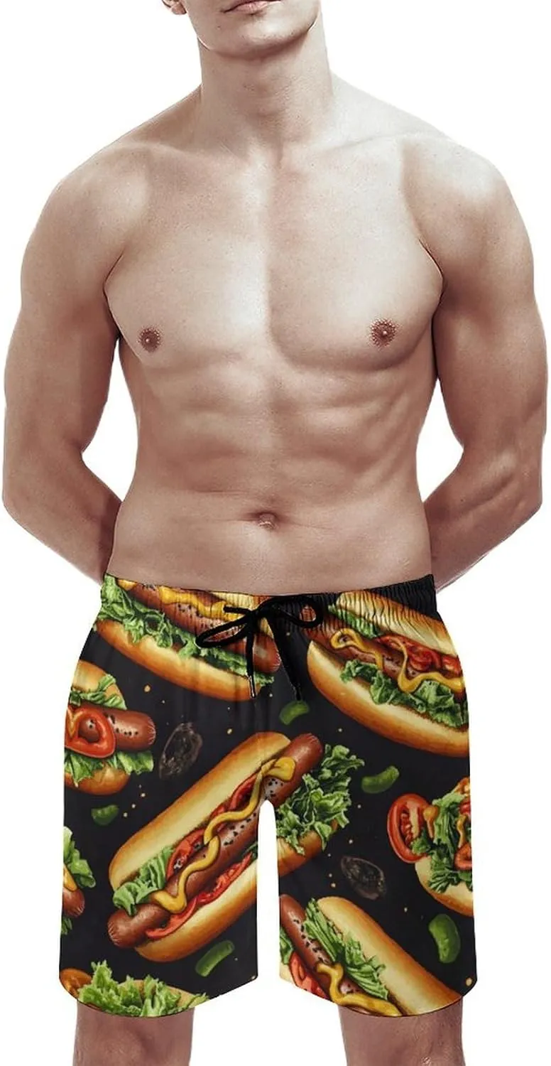 Hamburger Pattern Men's Athletic Running Shorts with Pockets Lightweight Beach Shorts Quick Dry