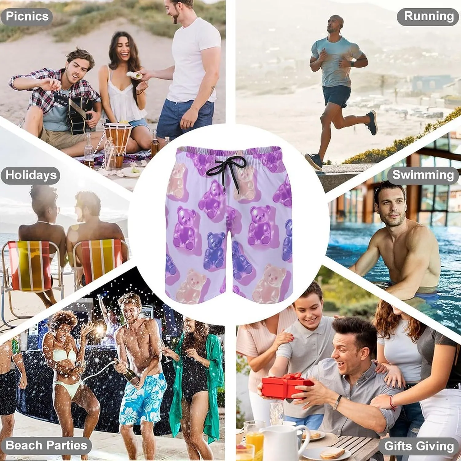 Hamburger Pattern Men's Athletic Running Shorts with Pockets Lightweight Beach Shorts Quick Dry