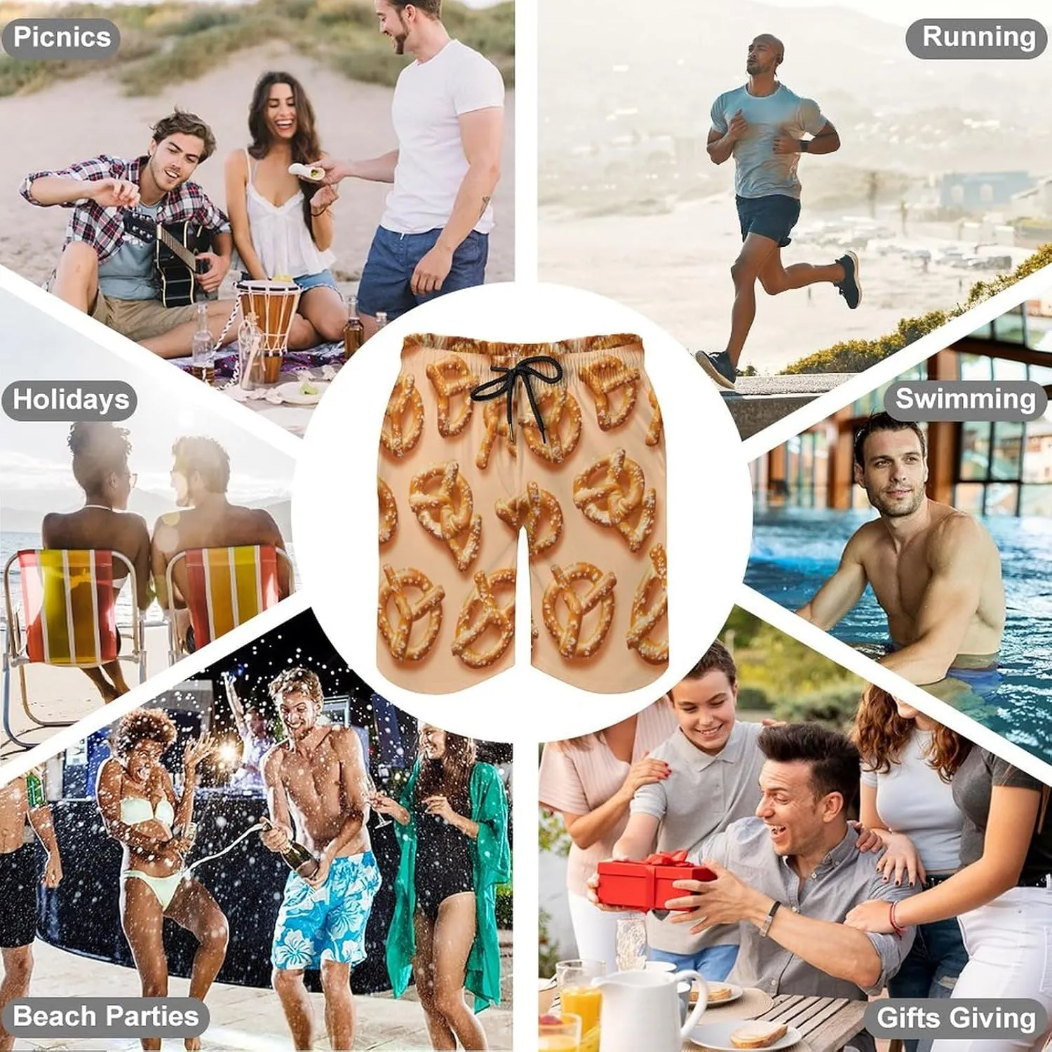 Hamburger Pattern Men's Athletic Running Shorts with Pockets Lightweight Beach Shorts Quick Dry