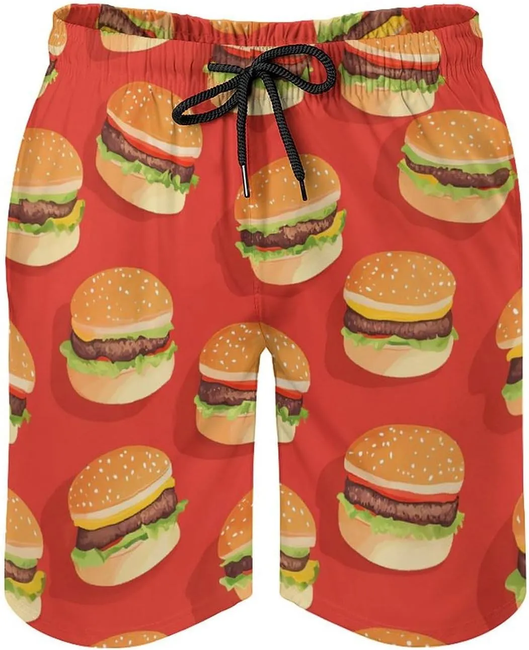 Hamburger Pattern Men's Athletic Running Shorts with Pockets Lightweight Beach Shorts Quick Dry