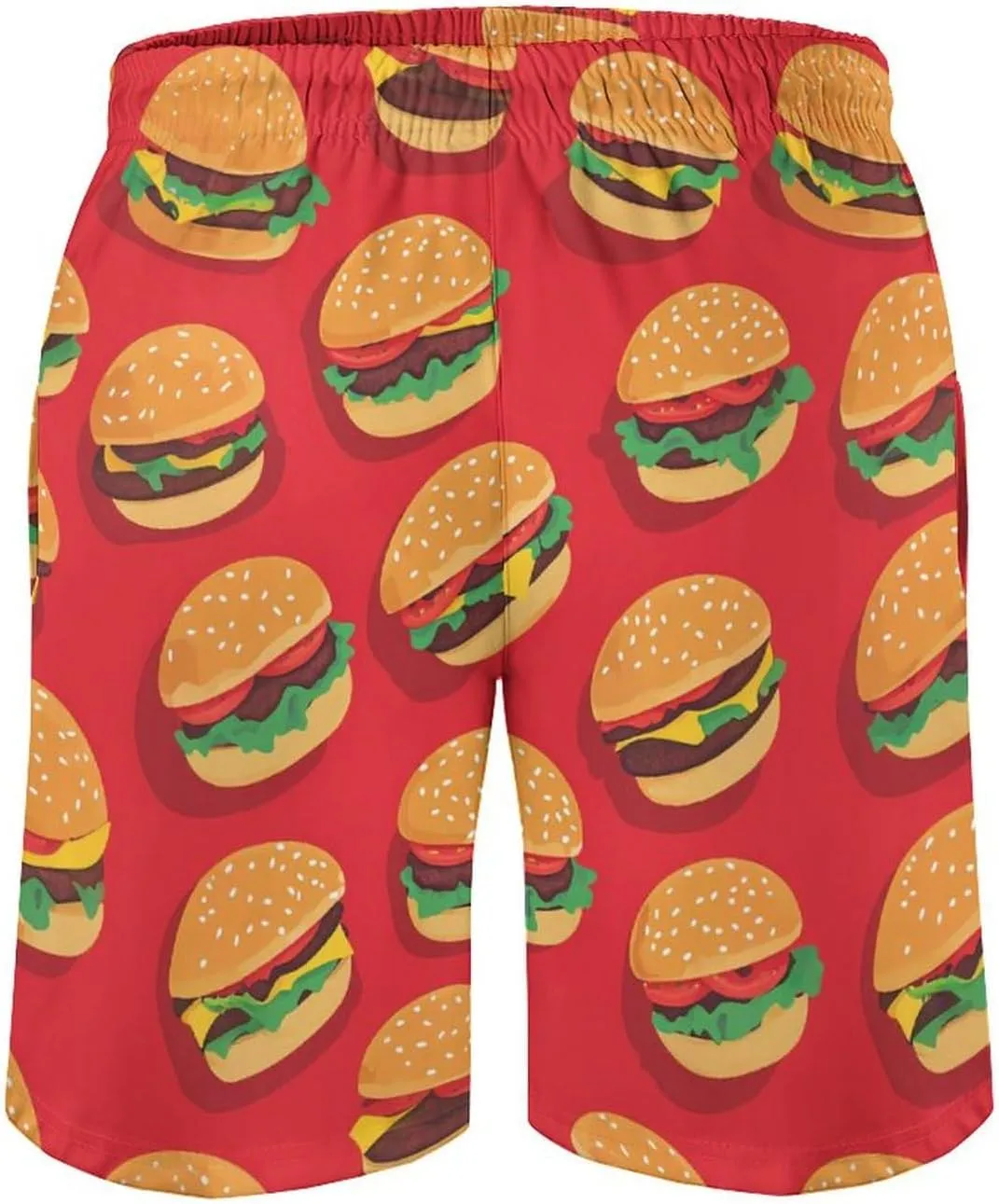 Hamburger Pattern Men's Athletic Running Shorts with Pockets Lightweight Beach Shorts Quick Dry