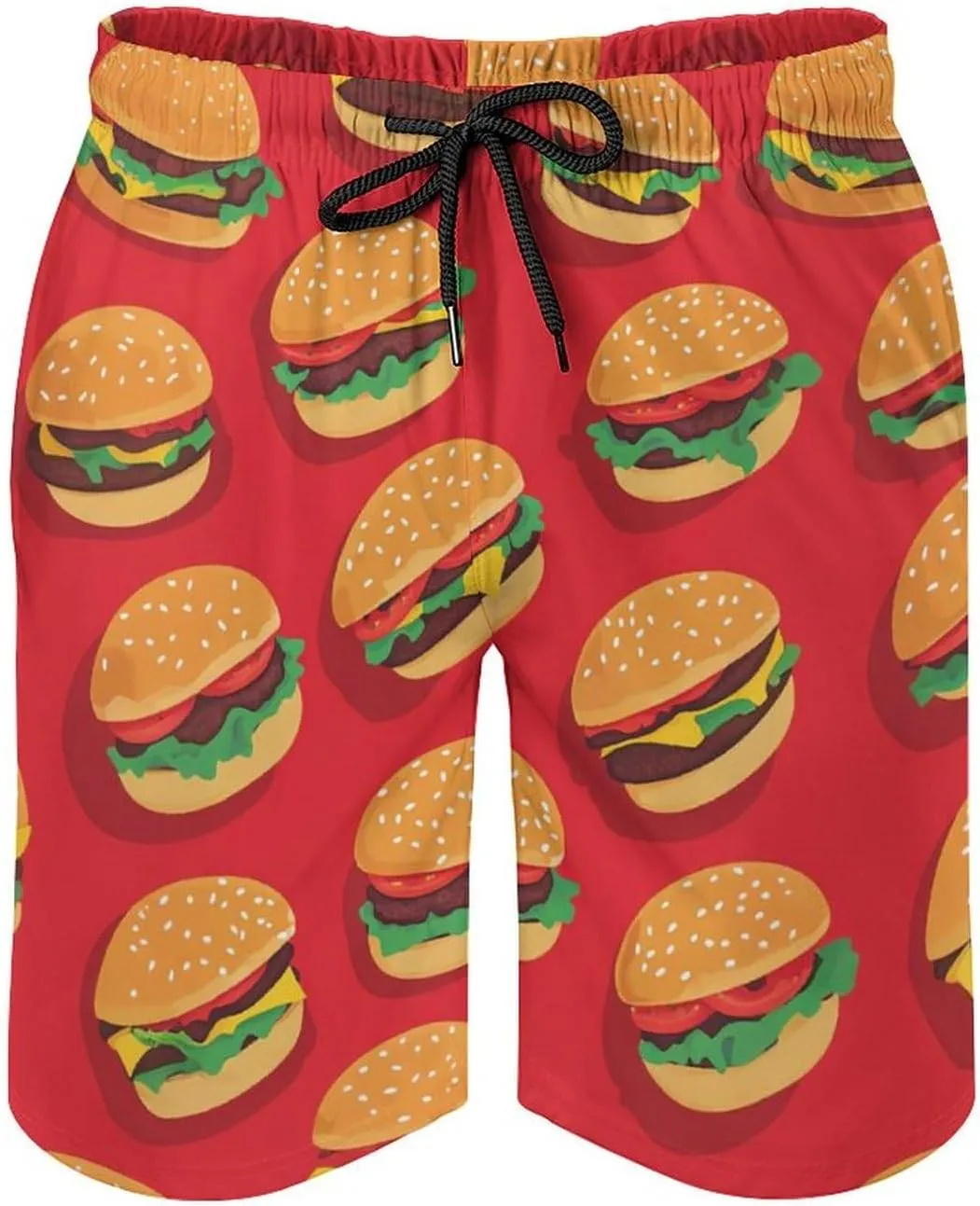 Hamburger Pattern Men's Athletic Running Shorts with Pockets Lightweight Beach Shorts Quick Dry