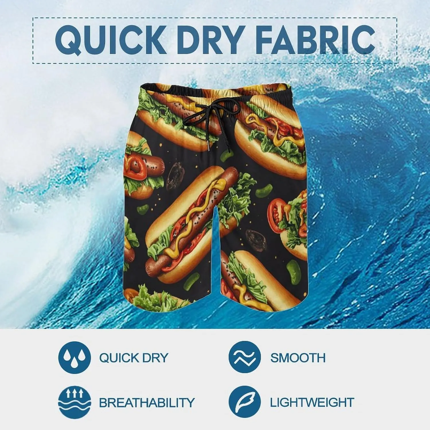 Hamburger Pattern Men's Athletic Running Shorts with Pockets Lightweight Beach Shorts Quick Dry
