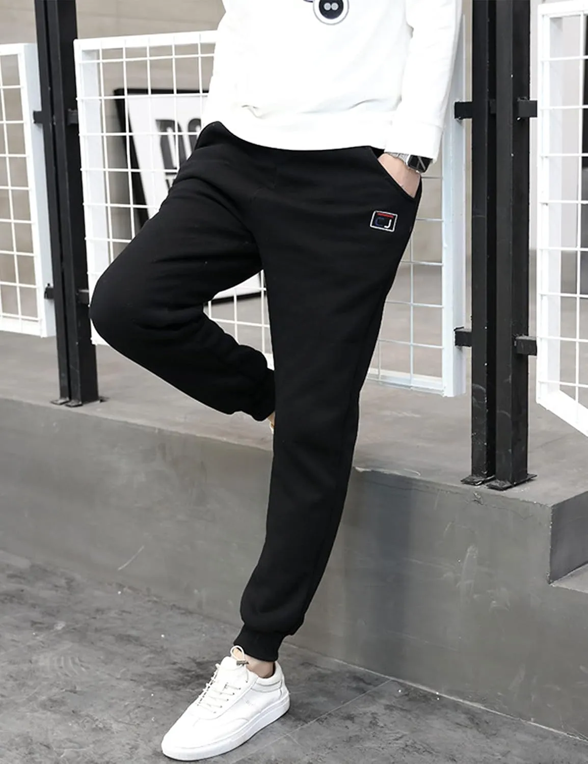 HangNiFang Boys Girls Fleece Lined Sweatpants Elastic Waist Winter Warm Jogger Pants