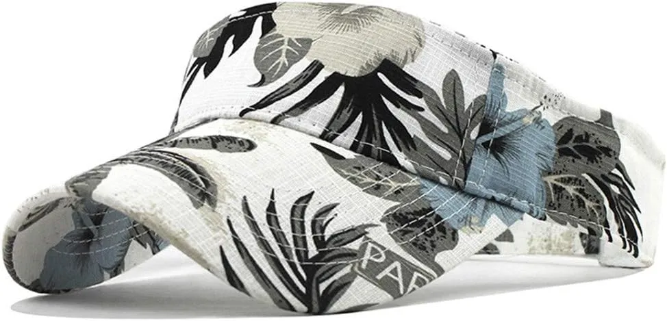 Hawaii Flower Printed Sun Visor Hats for Women Men Wide Brim Adjustable Sun Baseball Tennis Cap