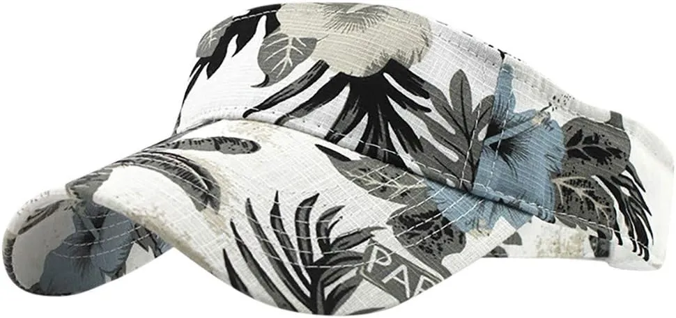 Hawaii Flower Printed Sun Visor Hats for Women Men Wide Brim Adjustable Sun Baseball Tennis Cap