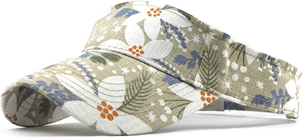 Hawaii Flower Printed Sun Visor Hats for Women Men Wide Brim Adjustable Sun Baseball Tennis Cap
