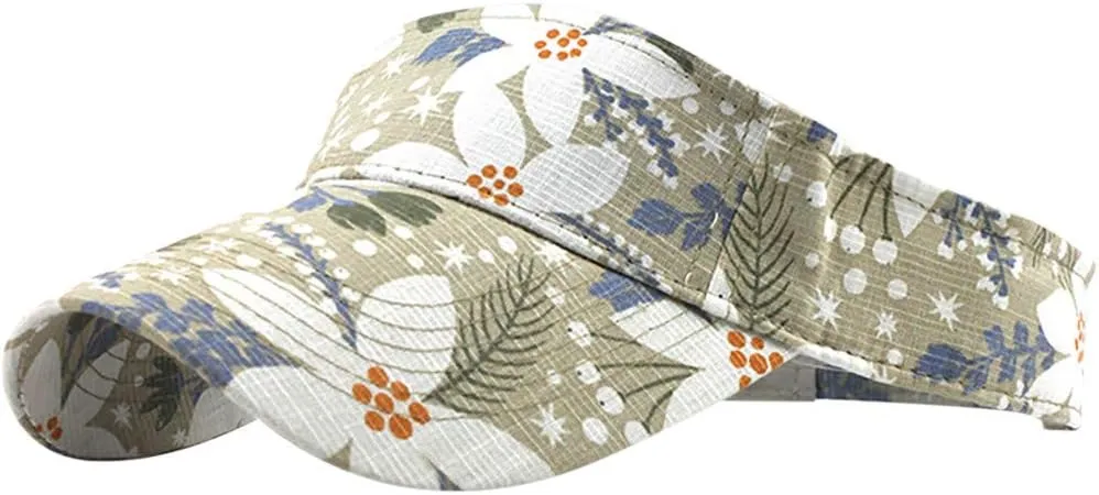 Hawaii Flower Printed Sun Visor Hats for Women Men Wide Brim Adjustable Sun Baseball Tennis Cap