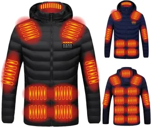 Heated Jackets for Men with Hood Windproof Winter Puffer Jackets Thermal Warm Heated Coat with 19 Heating Zones
