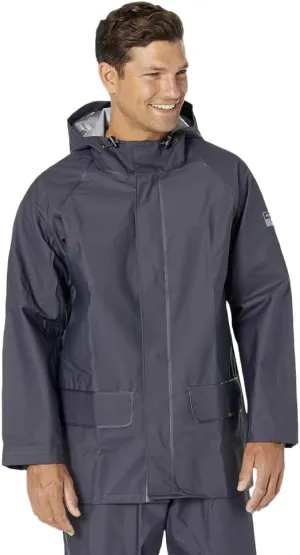 Helly-Hansen Workwear Mandal Adjustable Waterproof Jackets for Men - Heavy Duty Comfortable PVC-Coated Protective Rain Coat, Classic Navy - 2XL
