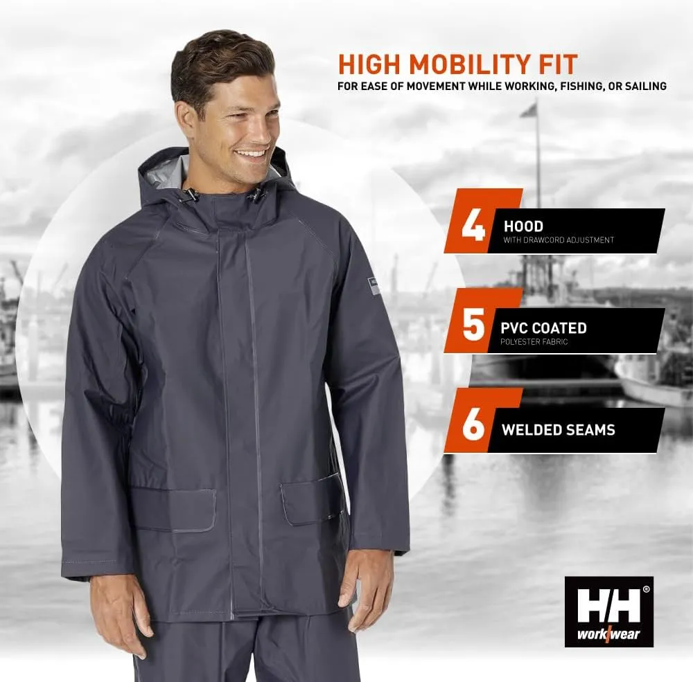 Helly-Hansen Workwear Mandal Adjustable Waterproof Jackets for Men - Heavy Duty Comfortable PVC-Coated Protective Rain Coat