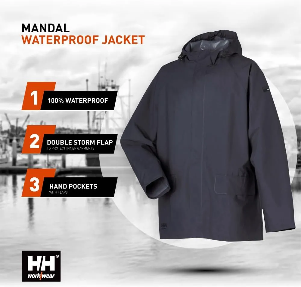 Helly-Hansen Workwear Mandal Adjustable Waterproof Jackets for Men - Heavy Duty Comfortable PVC-Coated Protective Rain Coat