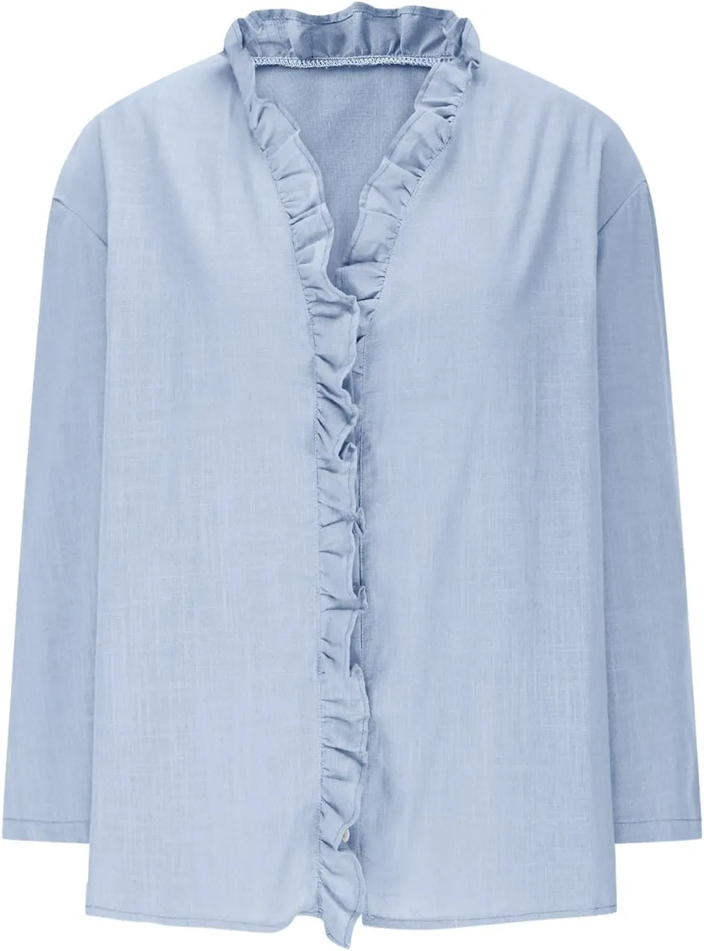 HGps8w 3/4 Sleeve Linen Shirts for Women 2025 Summer Ruffle V Neck Leisure Tops Loose Casual Tunic Tees Blouses