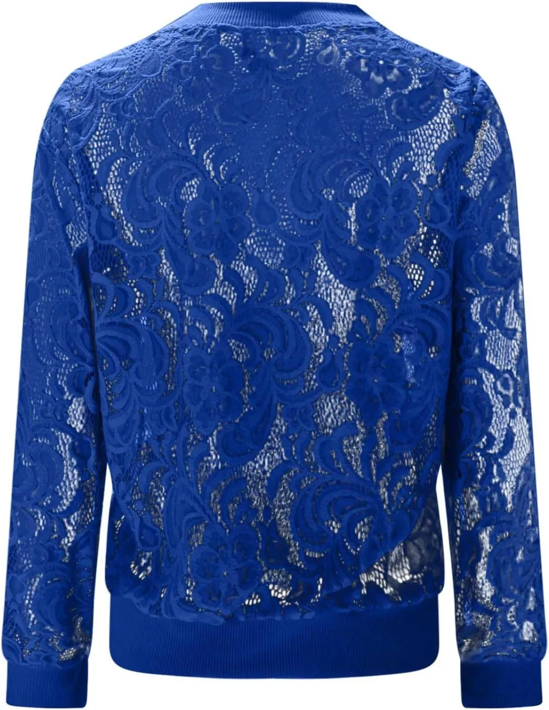 HGps8w Floral Lace Jackets for Women's Stand Collar Zip Up Mesh Sheer Baseball Jacket