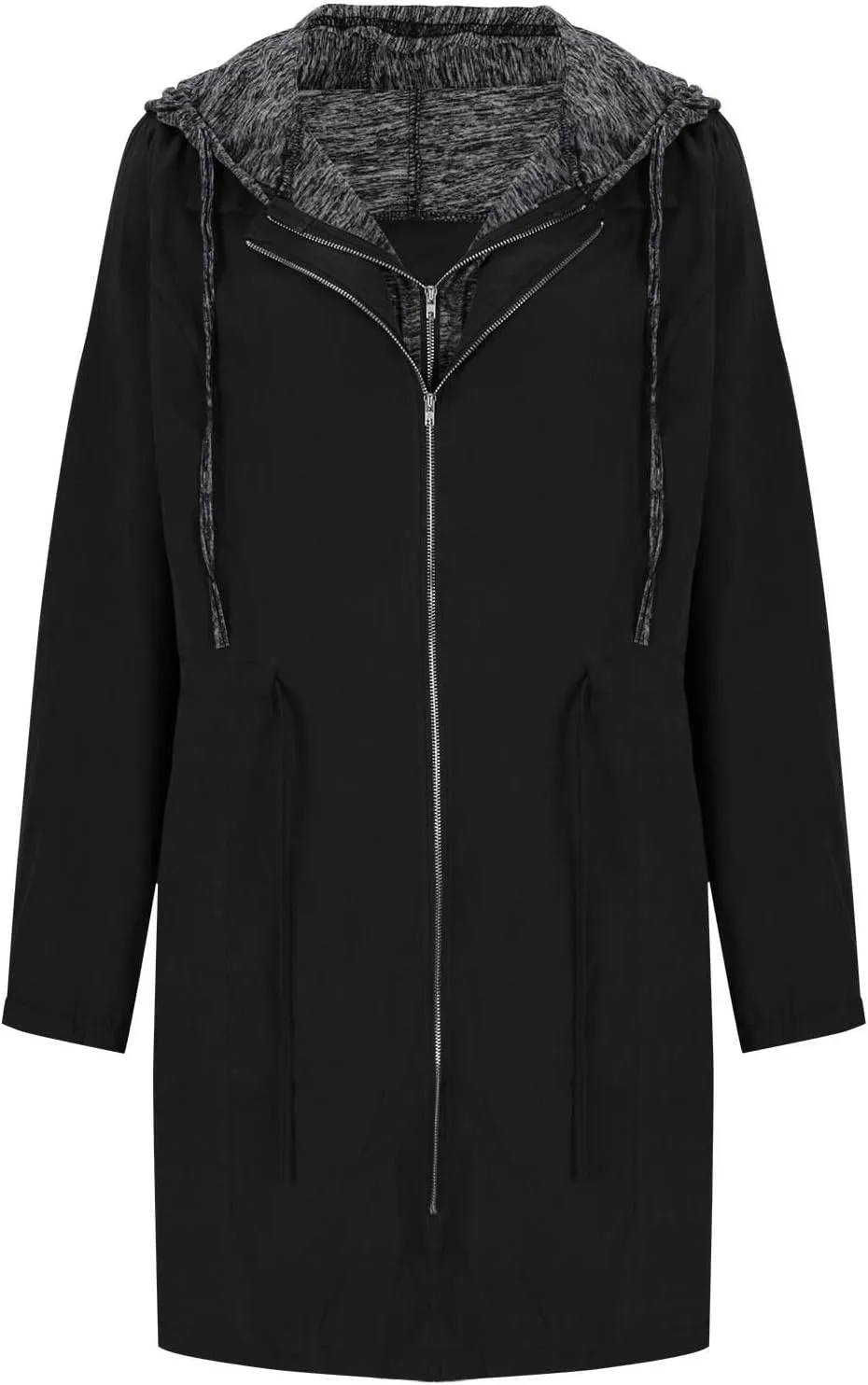 HGps8w Plus Size Hooded Outerwear Jacket for Women Fake-Two Pieces Full Zip Up Windbreaker Outdoor Trench Coat with Pockets